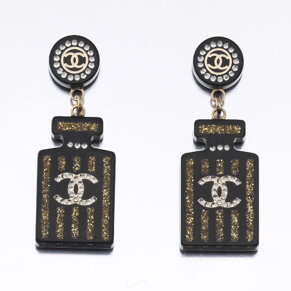 Appraisal: CHANEL RESIN PERFUME BOTTLE DROP DANGLE EARRINGS x each Chanel