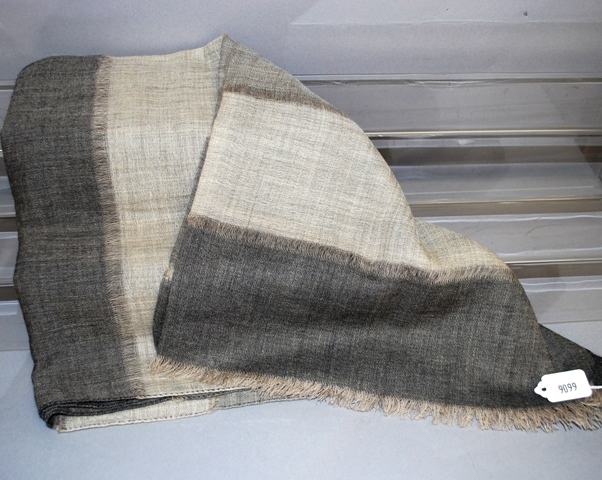 Appraisal: Eskandar gray black tan wool silk shawl with modified fringe