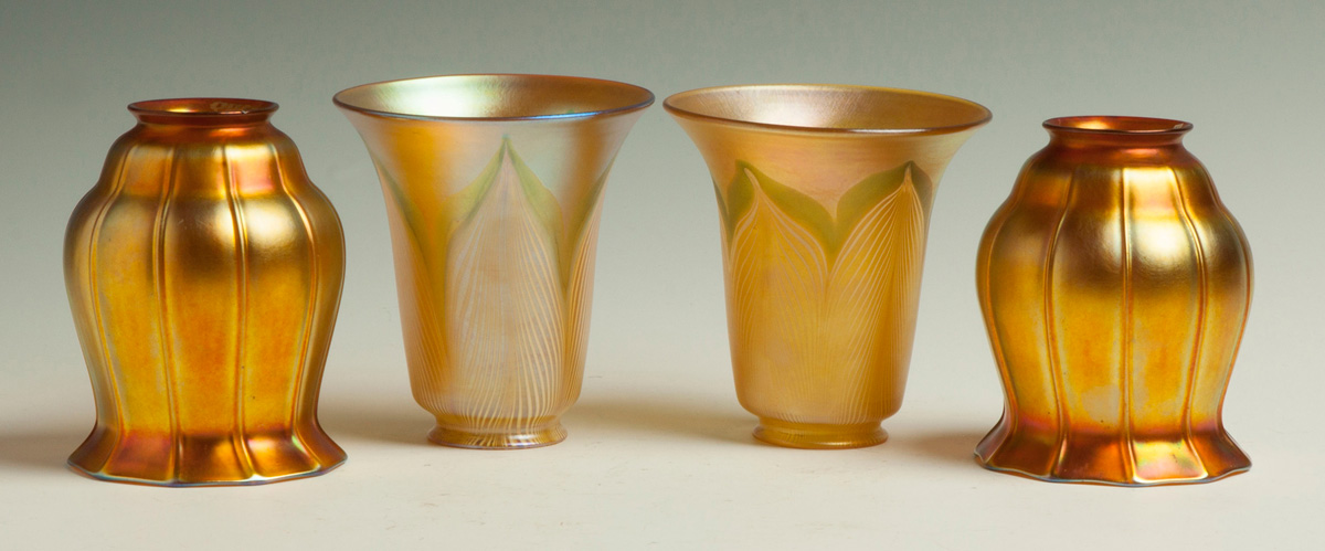 Appraisal: Pair of Quezal Gold Iridescent Bell Shaped Shades Early th