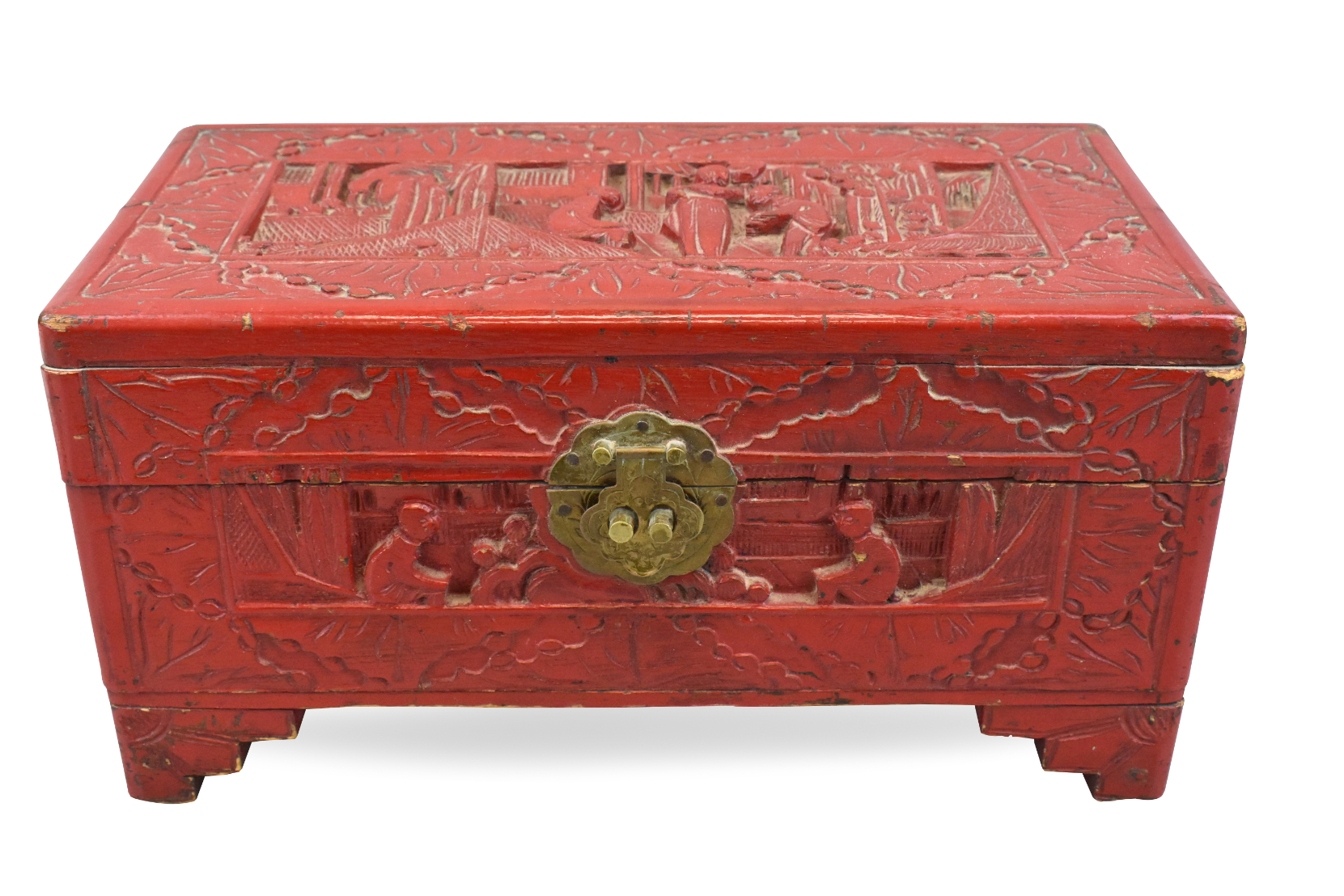 Appraisal: A Chinese red carved lacquer box with figures set within