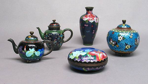 Appraisal: A group of five Japanese miniature cloisonn enameled metal vessels