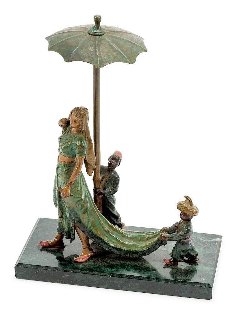 Appraisal: An Austrian Cold-Painted Bronze Figure of a Woman with Umbrella