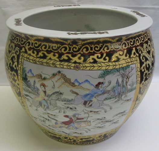 Appraisal: A CHINESE FISH BOWL OR JARDINIERE having enameled scenes of