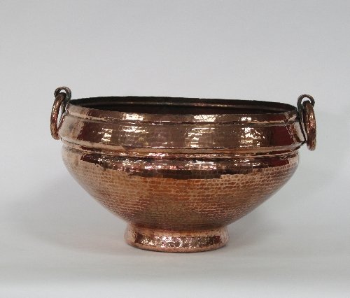 Appraisal: A good Indian copper hand beaten pot with two loop