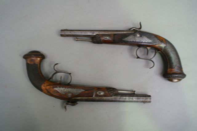 Appraisal: A pair of French percussion target pistols inch barrels caliber