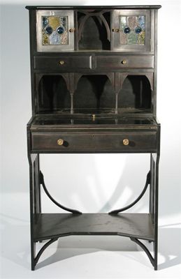 Appraisal: A Maples Aesthetic Movement ebonised wood bureau bookcase with fold