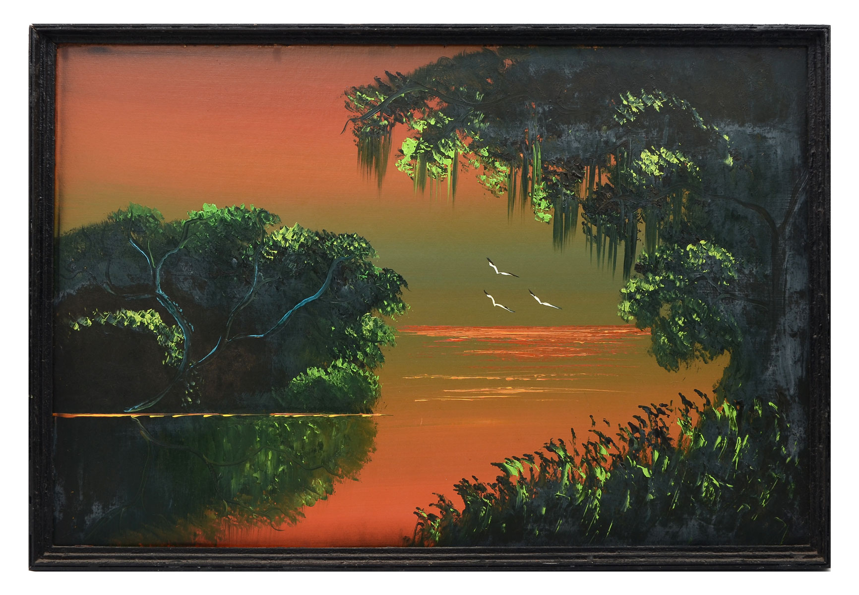 Appraisal: BLACK Al American Florida Highwaymen Lagoon Scene at Dusk with