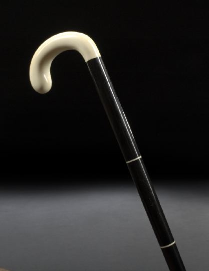 Appraisal: Striking Continental Ivory-Ringed Black Horn Cane first quarter th century