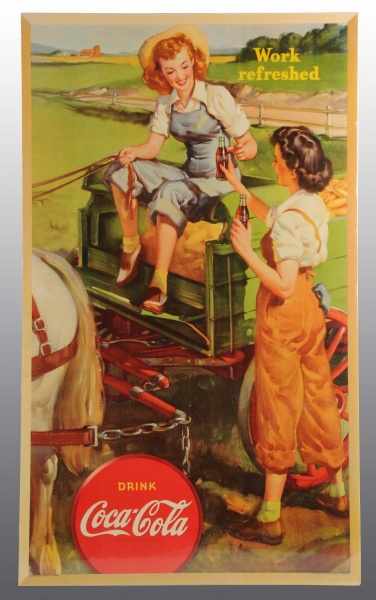 Appraisal: Large Vertical Coca-Cola Poster Description Two girls with farm wagon