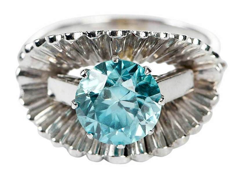 Appraisal: kt Blue Zircon Ring round faceted blue zircon estimated weight