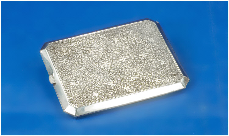 Appraisal: Indian Silver Cigarette Case With Canted Corners To A Rectangular