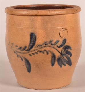 Appraisal: th C PA Stoneware Jar w Cobalt Slip Tulip Unsigned