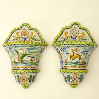 Appraisal: Pair of Vintage Spanish Majolica Wall Pockets Signed Spain Triana