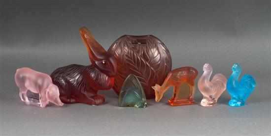 Appraisal: Six assorted Lalique color and partially frosted glass animals and