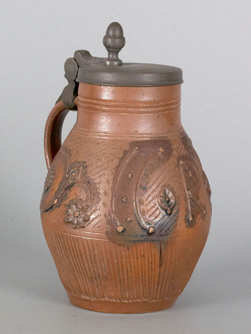 Appraisal: German stoneware tankard early th c with pewter lid the