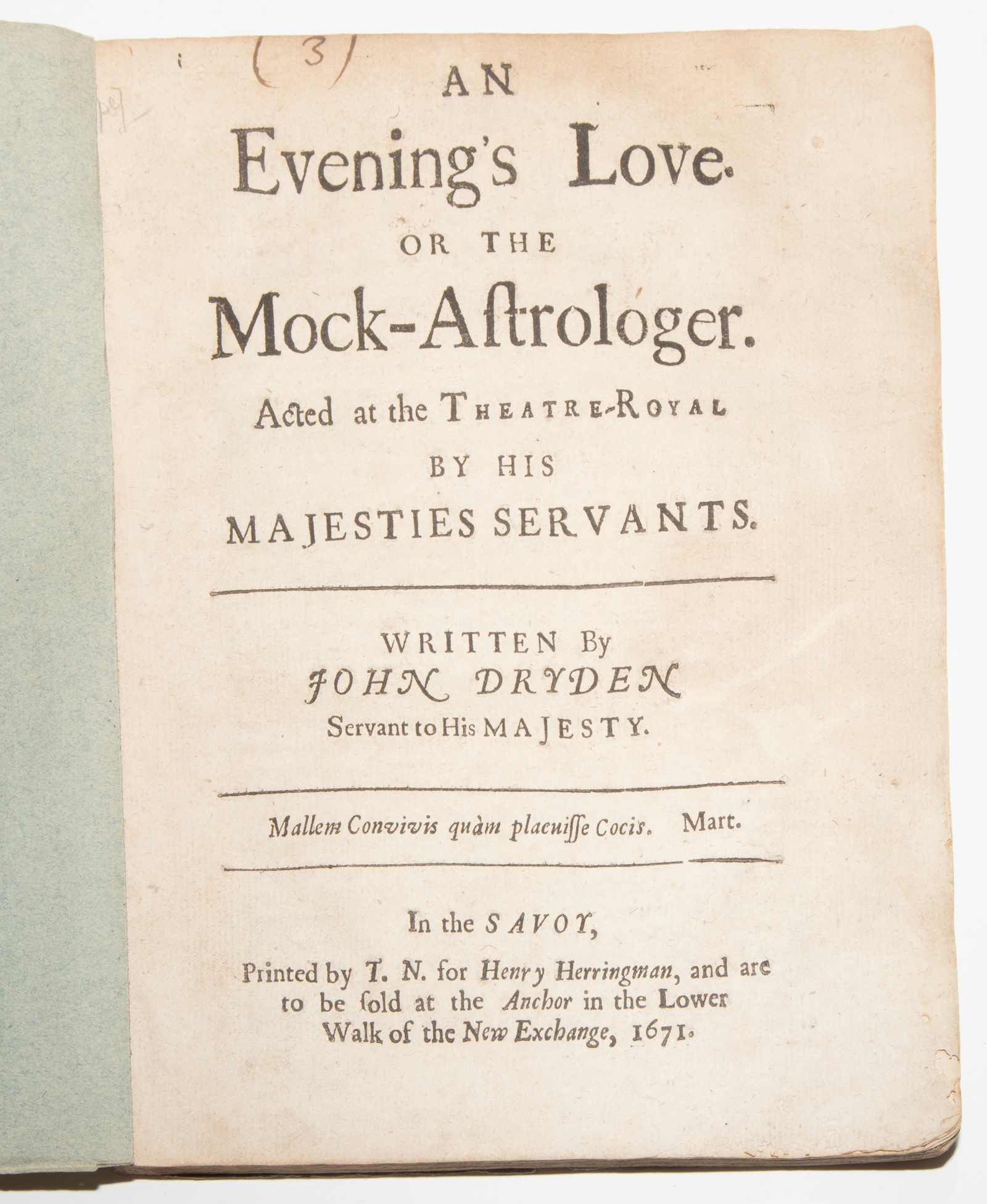 Appraisal: DRYDEN AN EVENING'S LOVE John Dryden AN EVENING'S LOVE OR