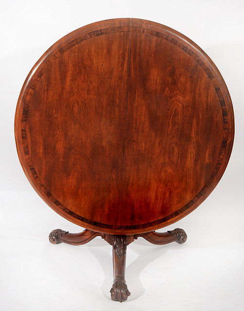 Appraisal: A VICTORIAN MAHOGANY CIRCULAR BREAKFAST TABLE crossbanded top and standing