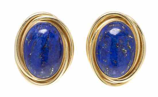 Appraisal: A Pair of Karat Yellow Gold and Lapis Lazuli Earclips