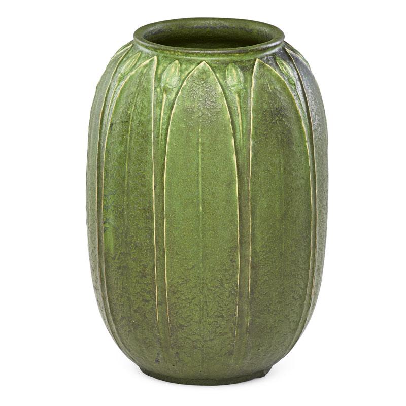 Appraisal: GRUEBY Melon-shaped vase Condition Report Excellent condition well-fired Very crisp