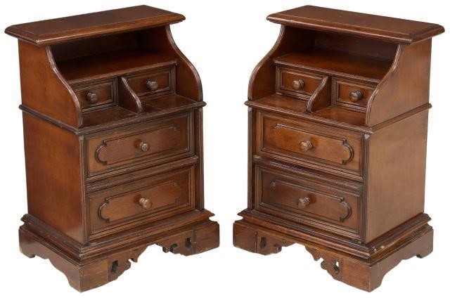 Appraisal: pair Italian mahogany finish nightstands th c open niche over