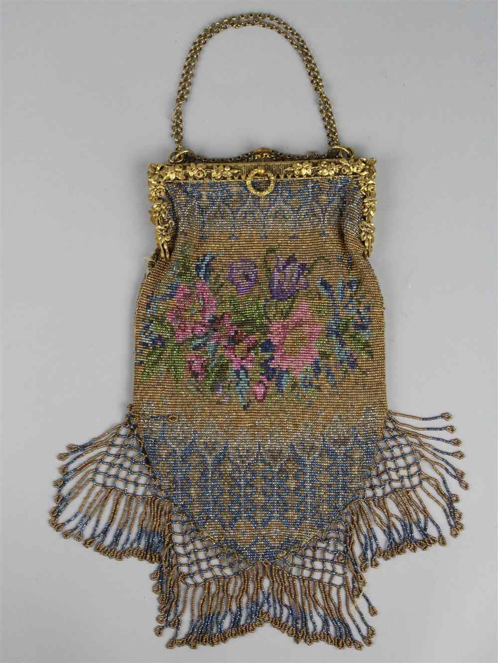 Appraisal: FRENCH GILT BEADED BAG c with gilt metal frame applied