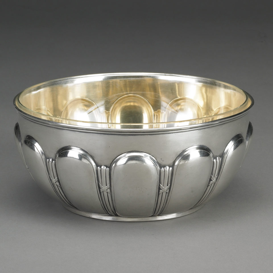 Appraisal: German Silver Bowl early th century with plain glass liner