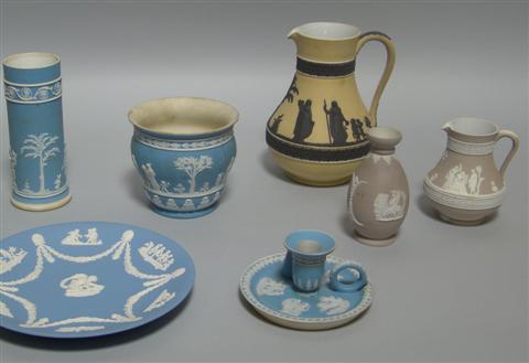 Appraisal: SIX WEDGWOOD DIPPED JASPER PIECES Including a yellow ewer with