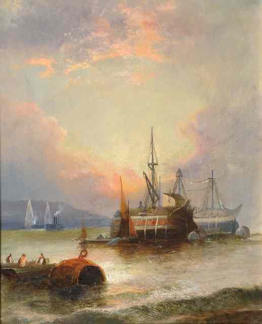 Appraisal: William Langley - 'Old Hulks Davenport' signed titled verso oils