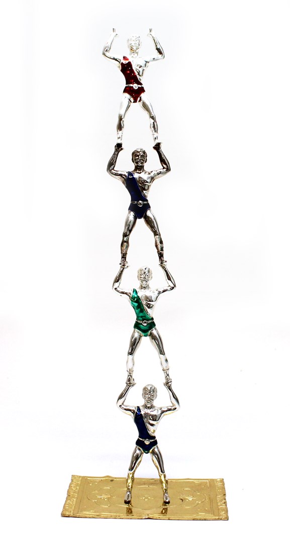 Appraisal: Four silver and enameled models of standing male acrobats detailed