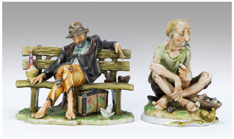 Appraisal: Capodimonte Style Figures Sleeping Tramp and Fisherman