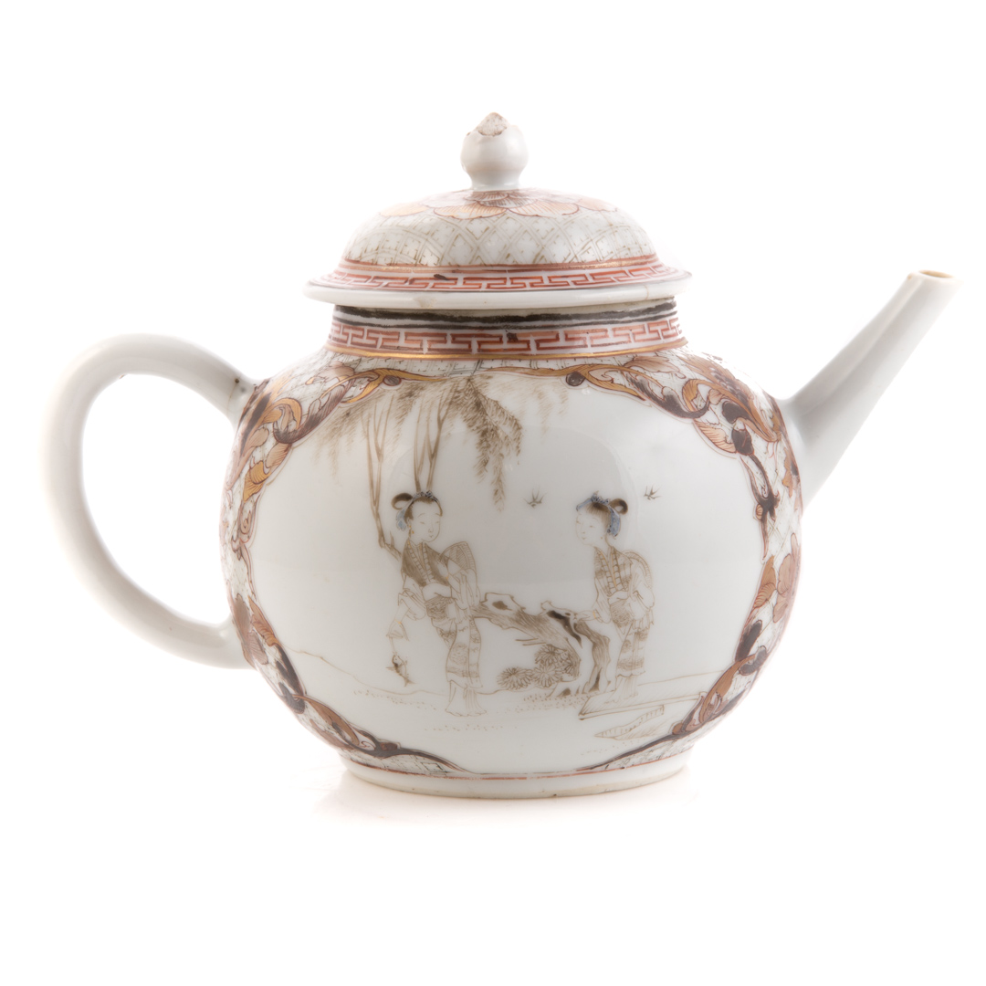 Appraisal: Chinese Export porcelain globular teapot circa - with grisaille and