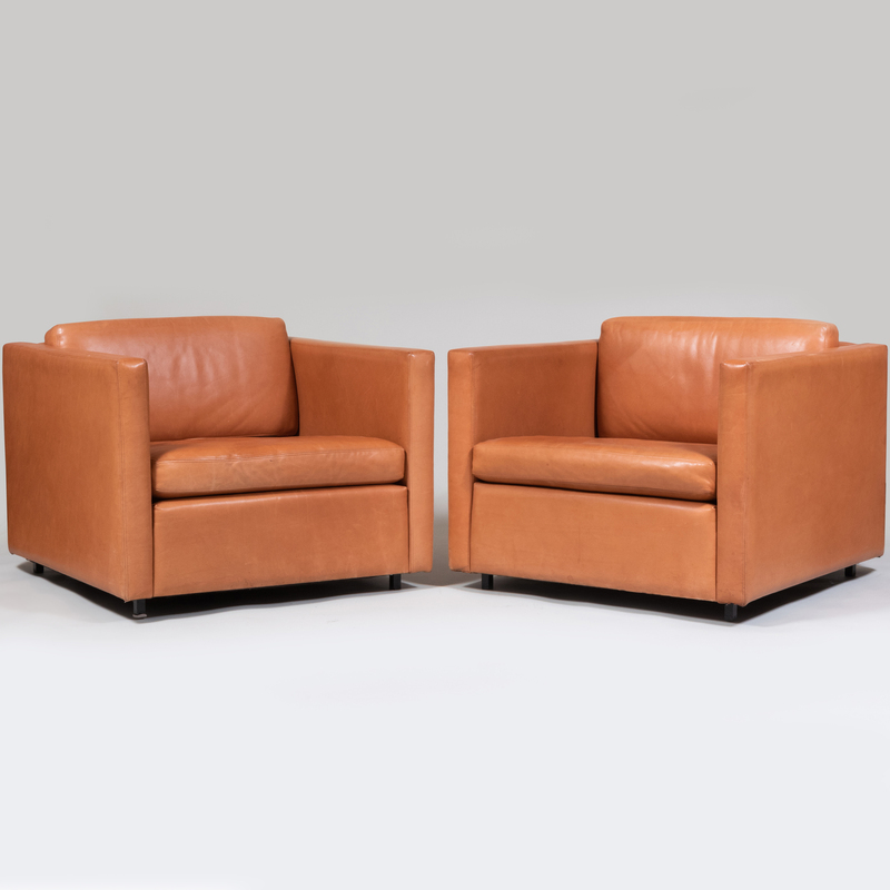 Appraisal: Pair of Charles Pfister for Knoll Leather Cube Club Chairs