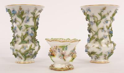 Appraisal: A pair of late th Century Meissen porcelain vases encrusted