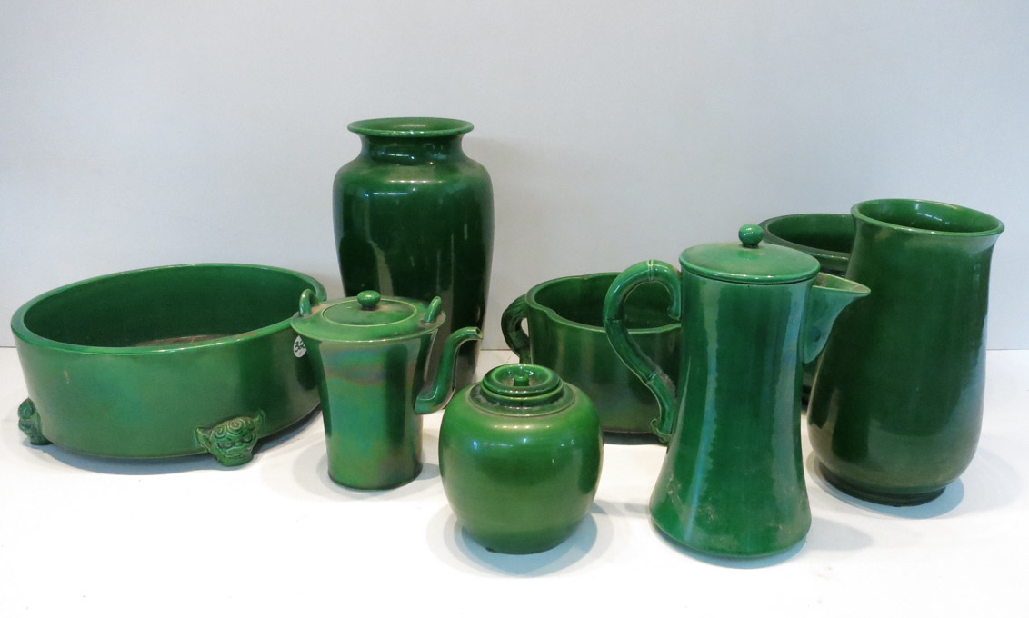 Appraisal: EIGHT PIECES OF AWAJI STYLE JAPANESE POTTERY all with green