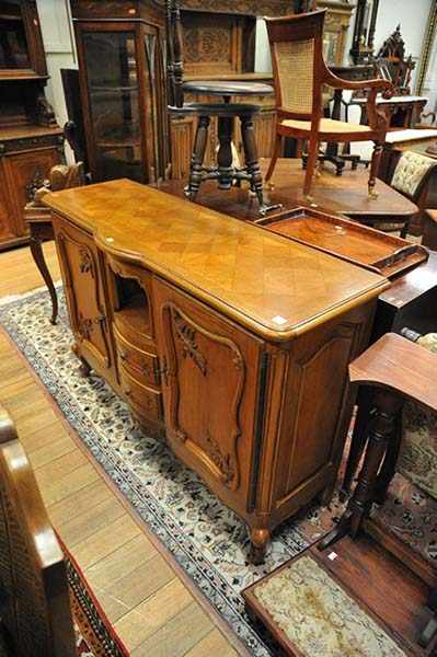 Appraisal: A FRENCH TWO DOOR SIDEBOARD WITH PARQUETRY TOP