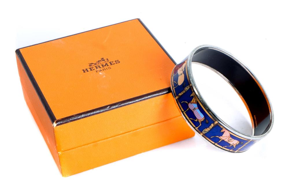 Appraisal: HERMES ENAMEL EQUESTRIAN BANGLE BRACELETHermes enamel equestrian bangle bracelet in