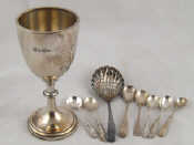 Appraisal: Hallmarked silver A goblet Birmingham a sifter spoon and seven