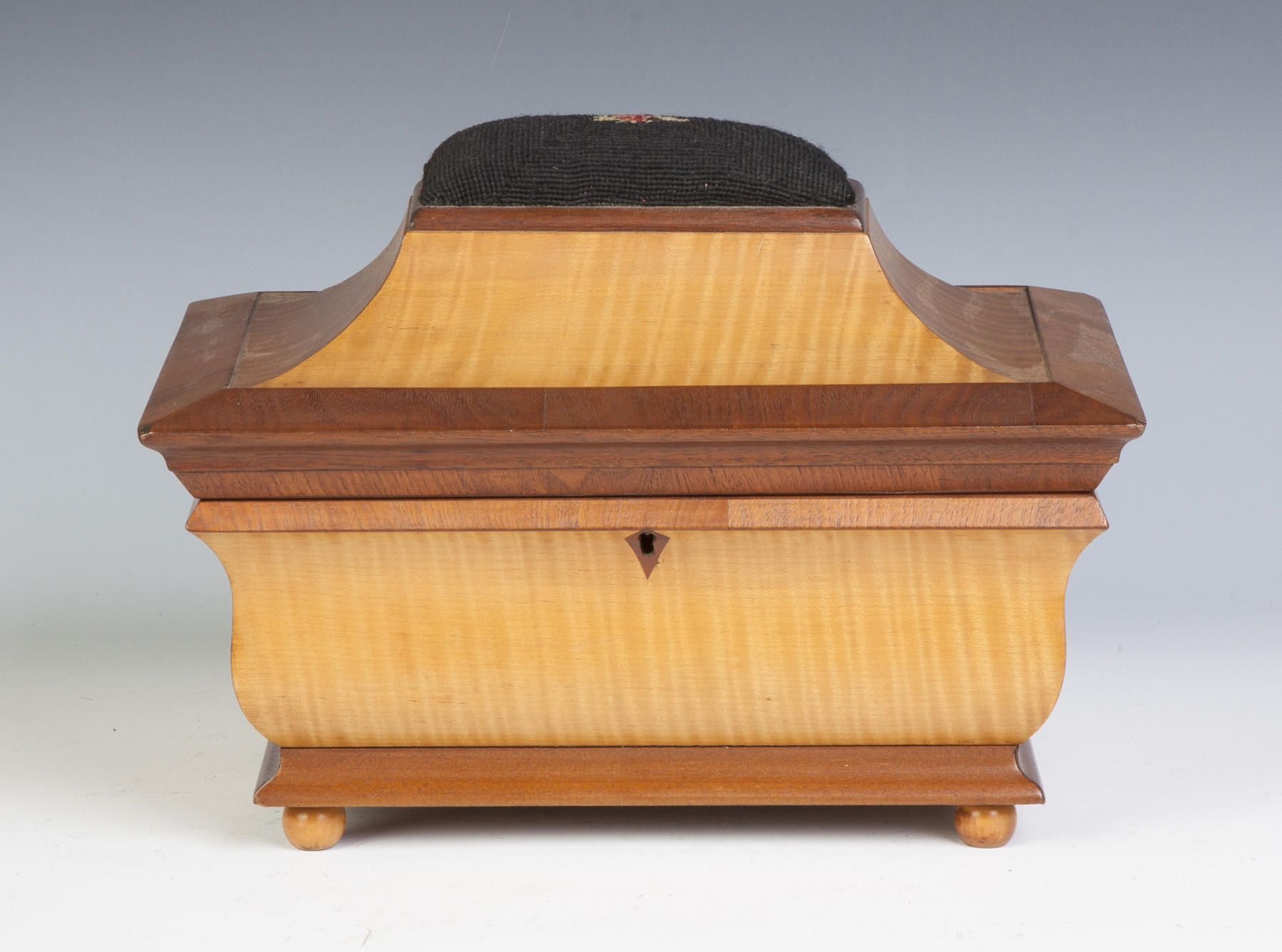 Appraisal: Tiger Maple Mahogany Sewing Box th cent