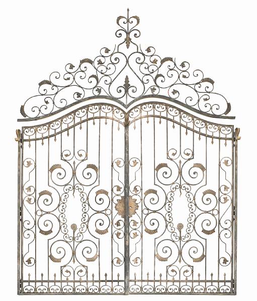 Appraisal: A pair of Neoclassical style painted iron gates Each arched