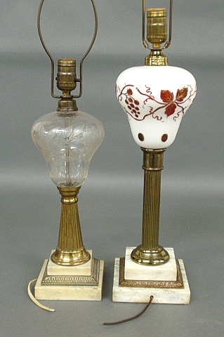 Appraisal: - Two table lamps- clear etched glass font example and