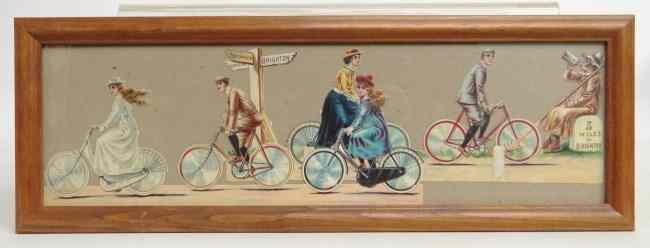 Appraisal: Framed die cuts with bikes Frame size x ''