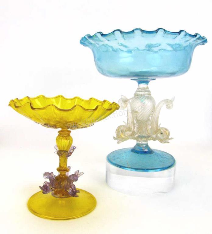 Appraisal: Murano Glass Dolphin Footed Bowl and Compote footed bowl with