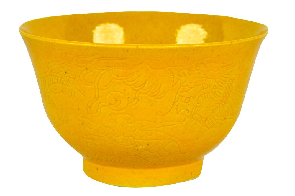 Appraisal: CHINESE YELLOW-GROUND PORCELAIN CUPwith six-character mark the exterior and interior