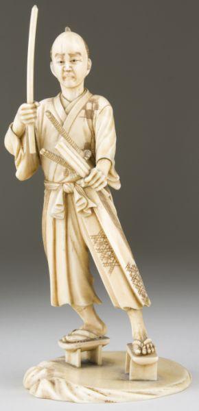 Appraisal: Japanese Carved Ivory Okimono of a Samurai the finely modeled