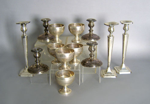 Appraisal: Seven sterling silver weighted candlesticks h together with six weighted