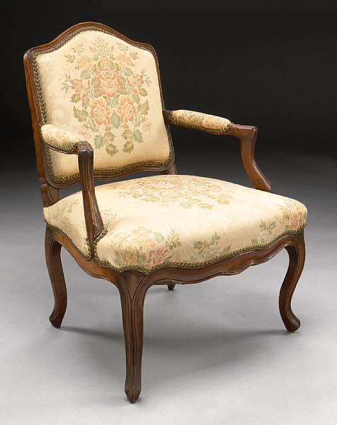 Appraisal: A Louis XV carved walnut fauteuil second half th century