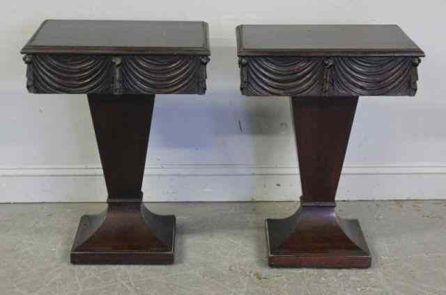 Appraisal: Pair of One Drawer End Tables with TasselDecoration From a