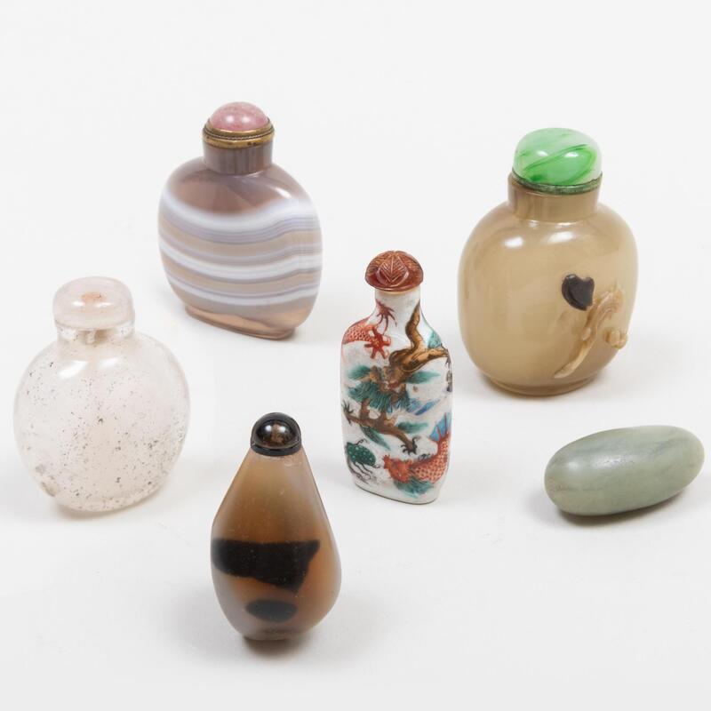 Appraisal: Group of Five Chinese Snuff Bottles Comprising A striped agate