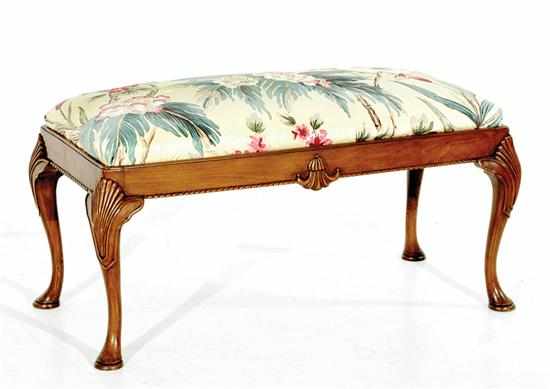 Appraisal: Queen Anne style carved mahogany bench late th century upholstered