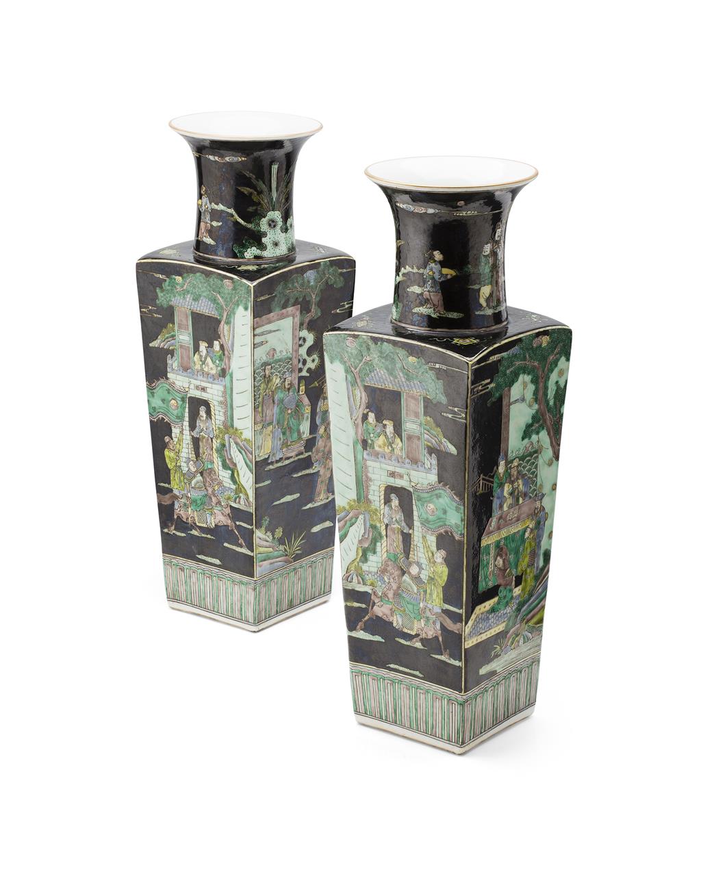 Appraisal: PAIR OF FAMILLE NOIRE 'WATER MARGIN' VASES KANGXI MARK BUT